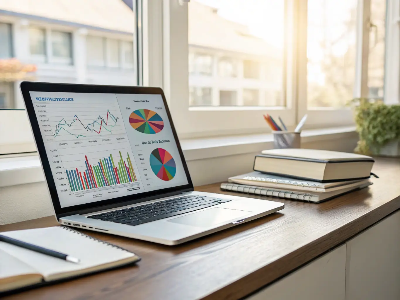 A modern office setting with charts and graphs displayed on monitors, symbolizing data-driven investment decisions and market analysis.